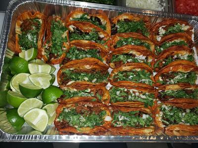 Tray of burria tacos.