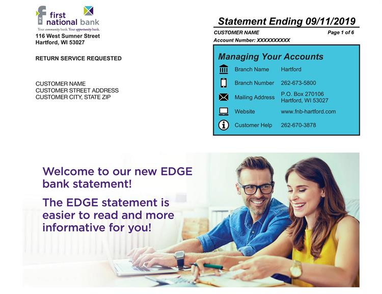 New Edge Statement This is a sample of the new Edge statement from First National Bank