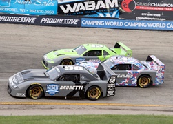 Photo of Camping World series race cars at Slinger Speedway.