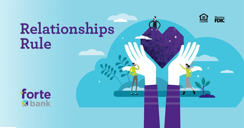 Image with open hands and text that says "Relationships Rule."