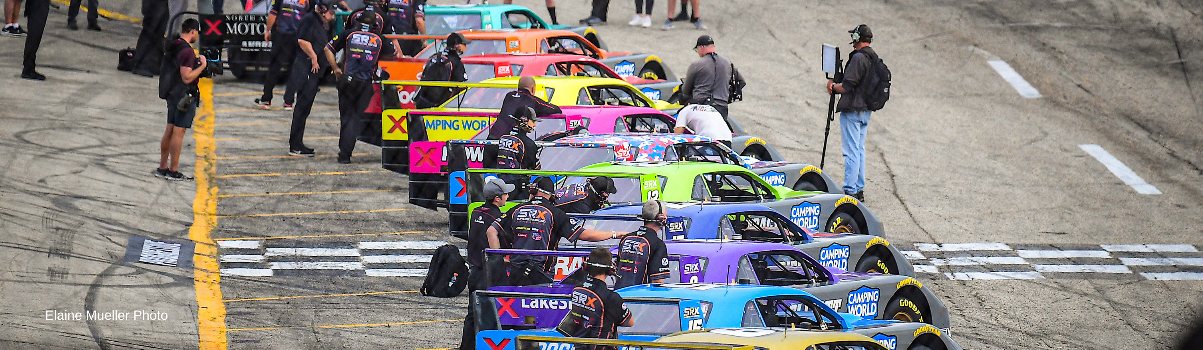 Camping World SRX series race cards lined up at Slinger Speedway in July 2021